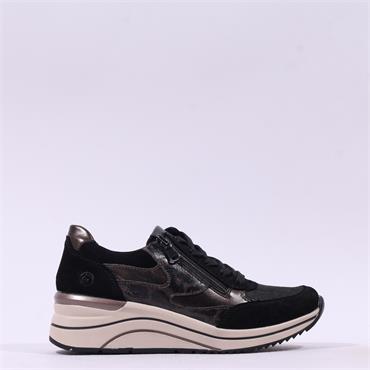 Remonte Laced Wedge Trainer & Side Zip - Black Combi